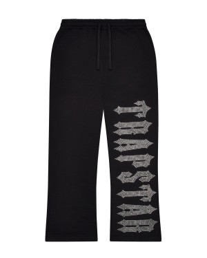 Black Men's Trapstar Skull Decoded Diamante Sweatpants, Trapstar London | 1082KJTAW