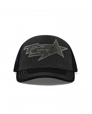Black Women's Trapstar TS Star Diamante Trucker Caps, Trapstar London | 8316HAZUL