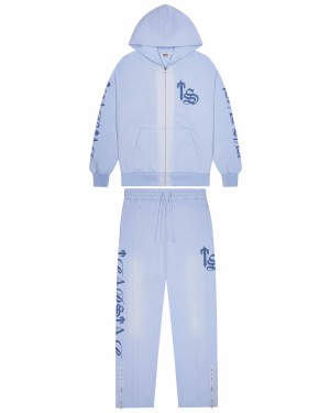 Blue Men's Trapstar Script Spray Tracksuits, Trapstar London | 8652QHUFC
