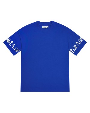 Blue / White Men's Trapstar Script T-shirts, Trapstar London | 8947HJYBQ