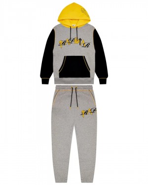Grey / Yellow Men's Trapstar Script Tracksuits, Trapstar London | 3017SIQGB