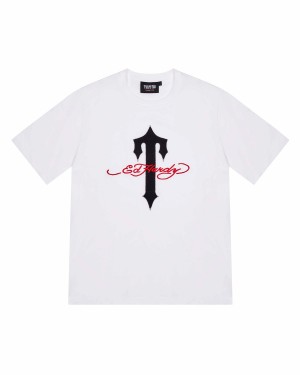 White Men's Trapstar X Ed Hardy Ironagte T-shirts, Trapstar London | 3860VYEBZ