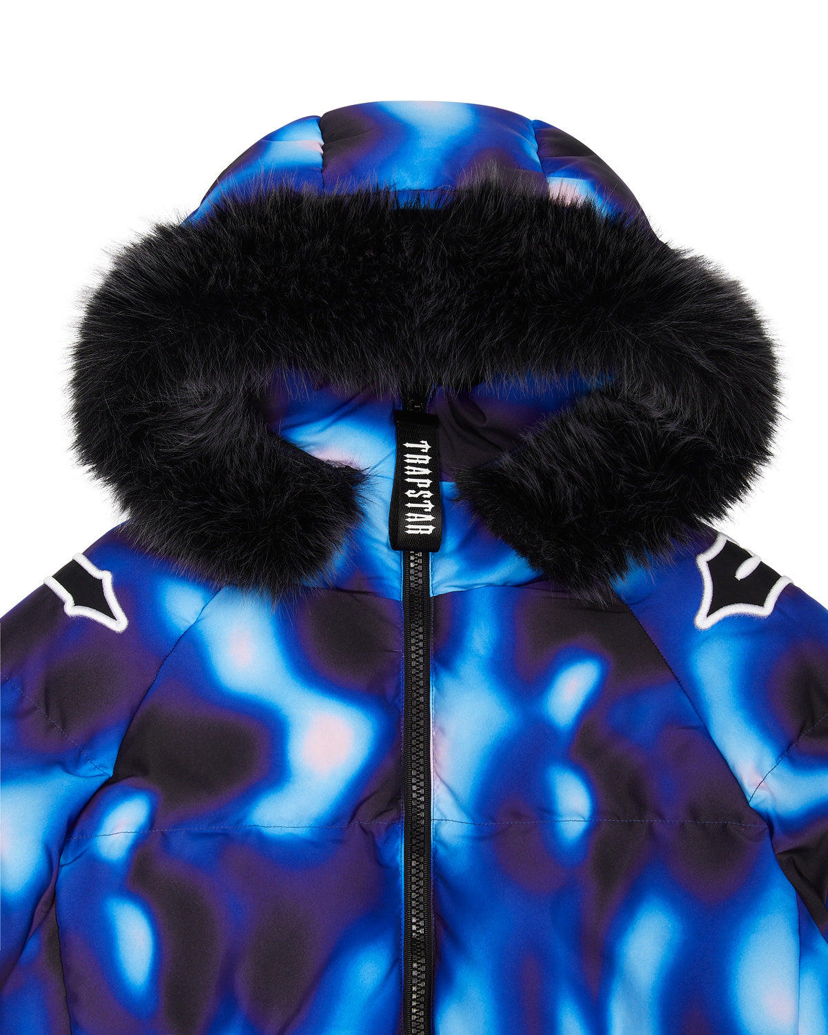 Black / Blue Men's Trapstar Hooded Irongate Sleeve Puffer Jackets, Trapstar London | 3750SXCVU